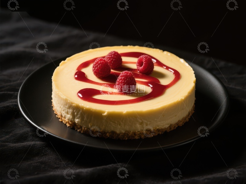 高清大图下载【趣麦麦图】覆盆子酱装饰的芝士蛋糕