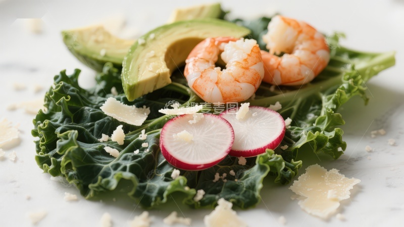 高清大图下载【趣麦麦图】虾仁牛油果沙拉配羽衣甘蓝