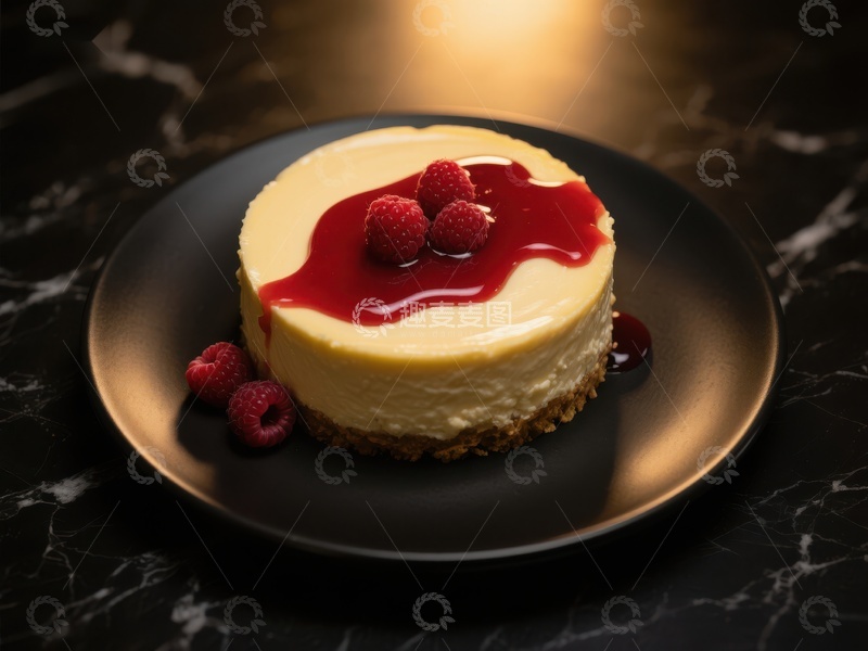 高清大图下载【趣麦麦图】覆盆子酱装饰的芝士蛋糕