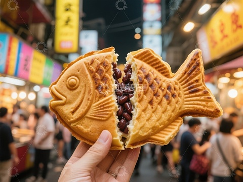夜市中的鱼形红豆饼