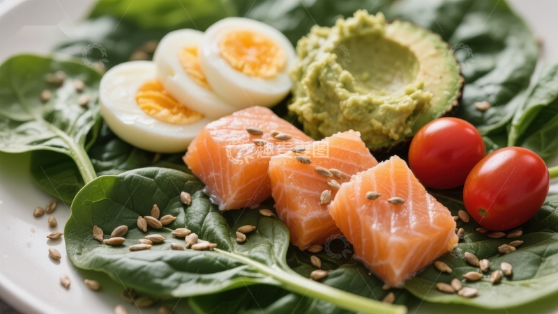 高清大图下载【趣麦麦图】三文鱼牛油果沙拉配水煮蛋