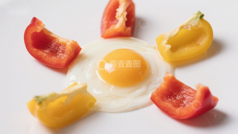 高清大图下载【趣麦麦图】-煎蛋配彩椒摆盘