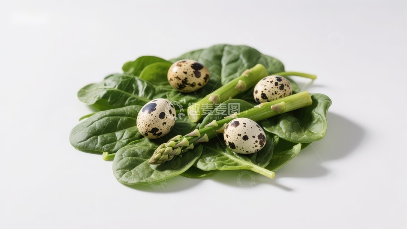 高清大图下载【趣麦麦图】菠菜芦笋配鹌鹑蛋