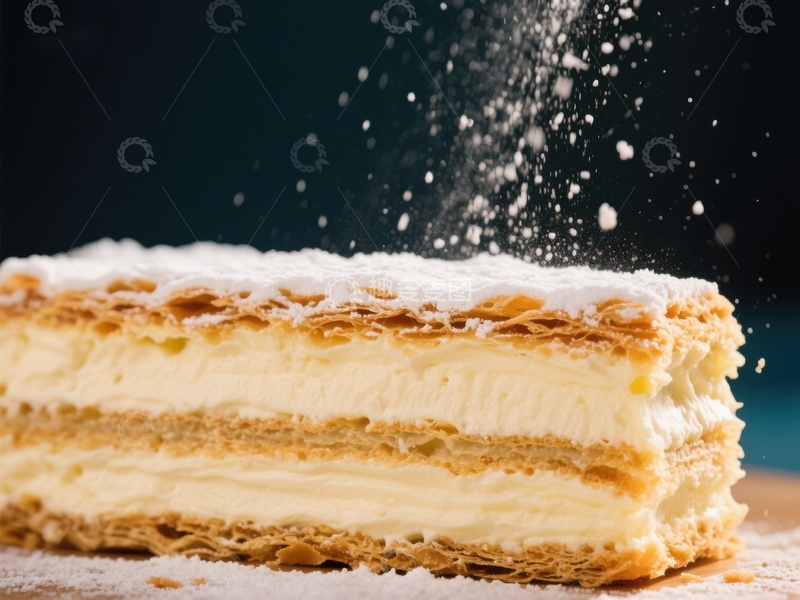 高清大图下载【趣麦麦图】奶油千层酥撒糖粉瞬间