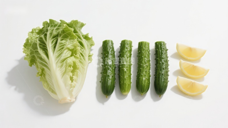 高清大图下载【趣麦麦图】生菜黄瓜柠檬静物摆放
