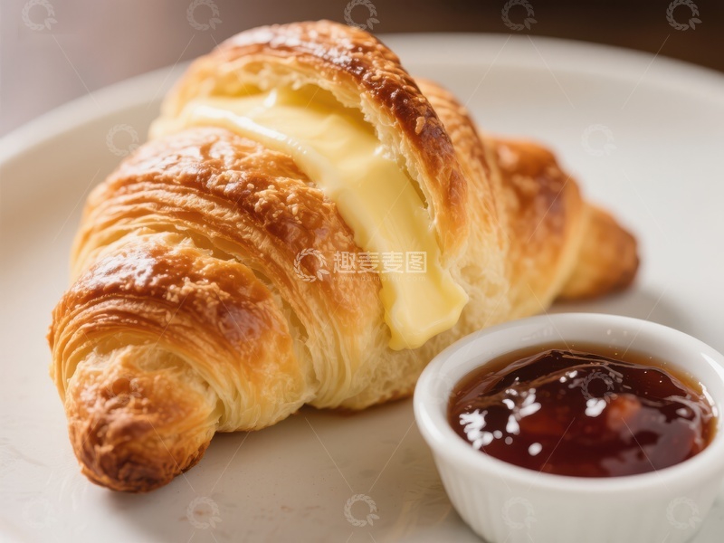 高清大图下载【趣麦麦图】奶油羊角面包配果酱