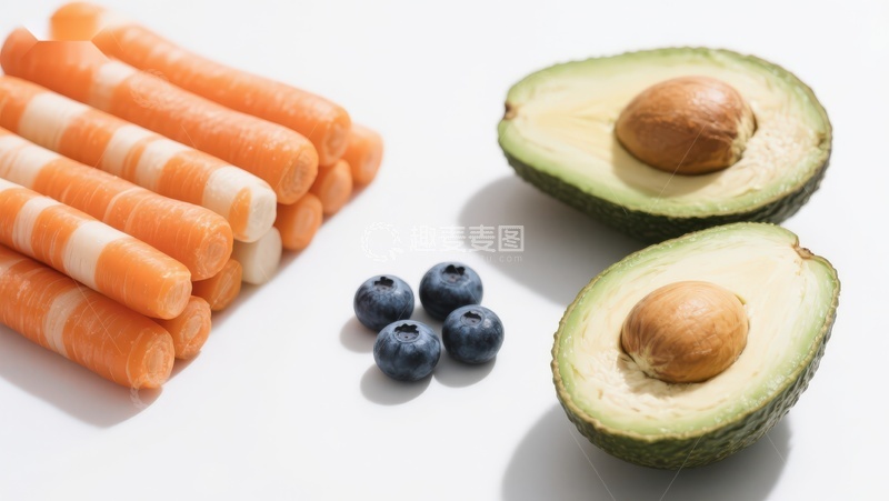 高清大图下载【趣麦麦图】胡萝卜条蓝莓与牛油果切片