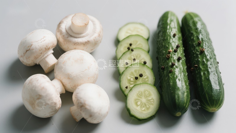 高清大图下载【趣麦麦图】新鲜蘑菇黄瓜食材展示