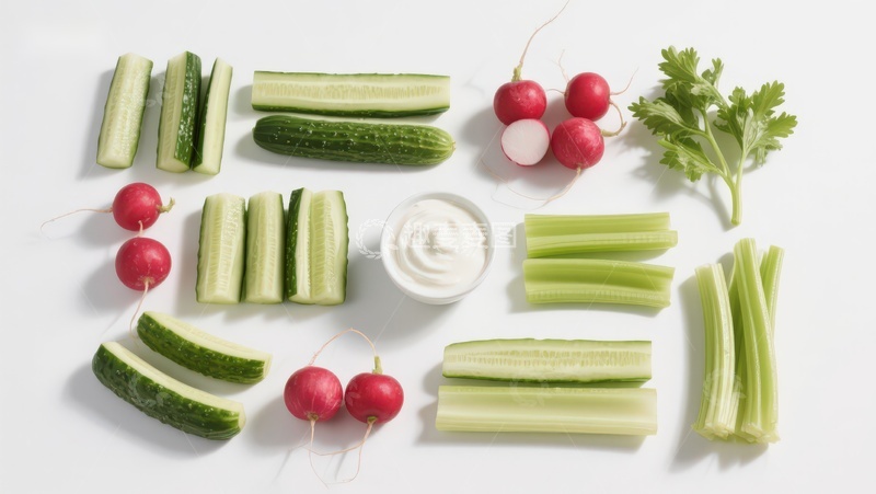 高清大图下载【趣麦麦图】新鲜蔬菜与蘸酱摆盘