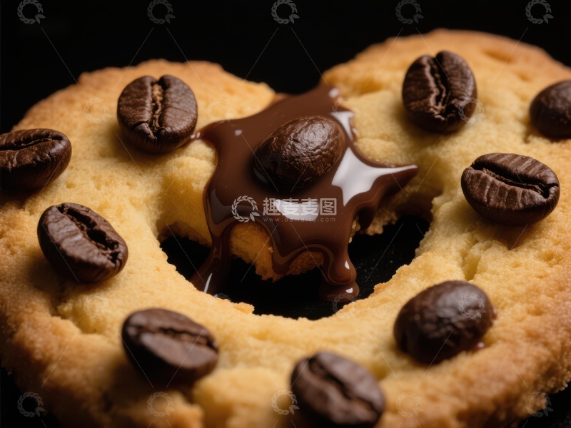 高清大图下载【趣麦麦图】咖啡豆点缀的巧克力饼干