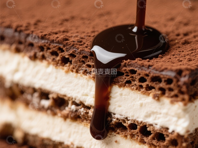 高清大图下载【趣麦麦图】巧克力酱淋在夹心蛋糕上