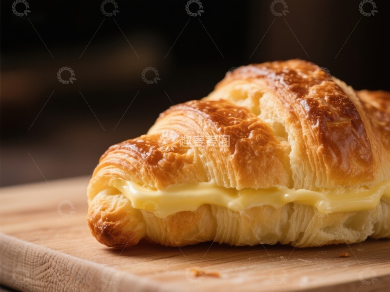 高清大图下载【趣麦麦图】奶油夹心的金黄羊角面包
