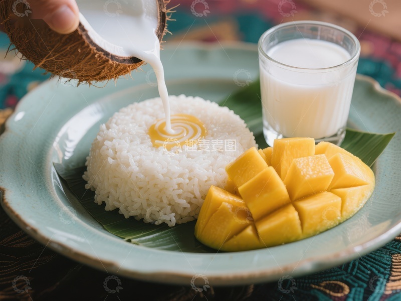 高清大图下载【趣麦麦图】椰汁浇灌芒果糯米饭
