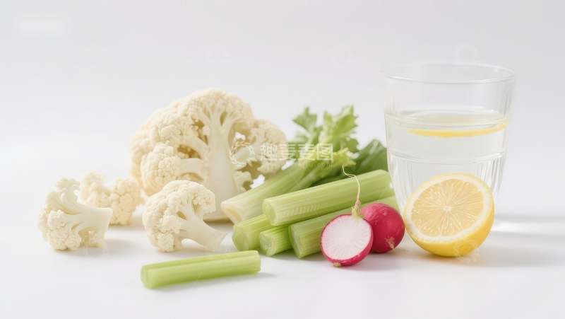高清大图下载【趣麦麦图】新鲜蔬菜与柠檬水组合