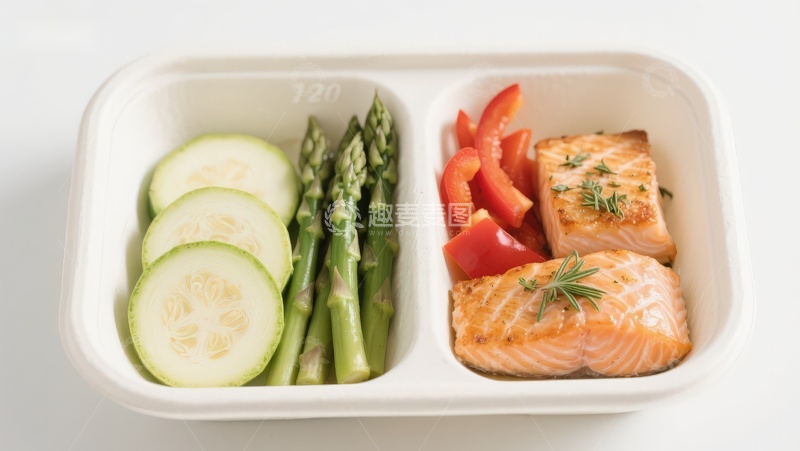 高清大图下载【趣麦麦图】三文鱼配蔬菜餐盒