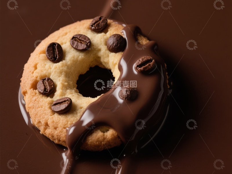 高清大图下载【趣麦麦图】巧克力淋面咖啡豆甜甜圈