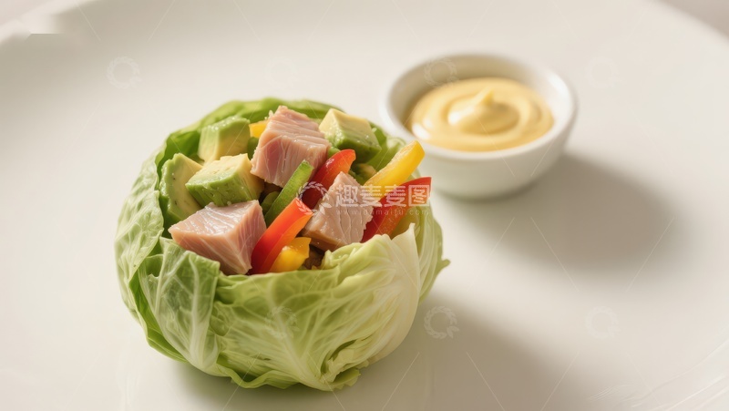 高清大图下载【趣麦麦图】生菜包裹的金枪鱼沙拉
