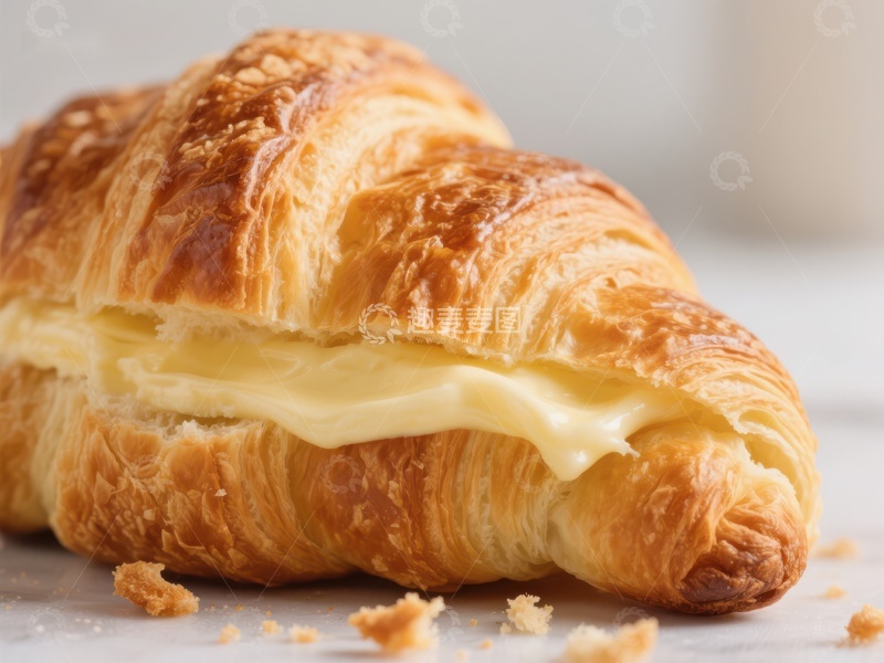 高清大图下载【趣麦麦图】奶油夹心的金黄羊角面包