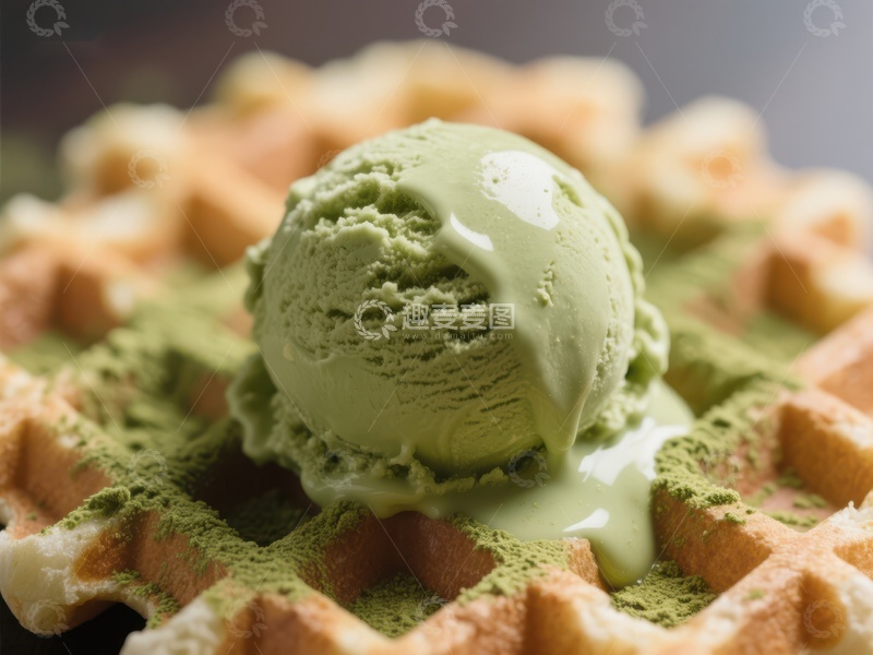 高清大图下载【趣麦麦图】抹茶冰淇淋搭配华夫饼