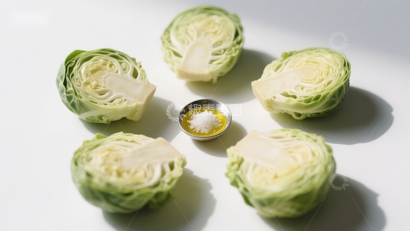 高清大图下载【趣麦麦图】卷心菜切片与调味料摆盘
