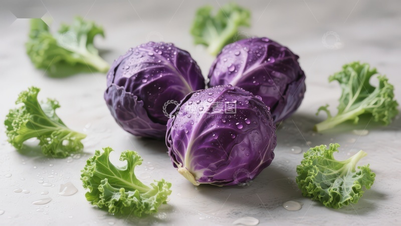 高清大图下载【趣麦麦图】紫甘蓝与绿叶蔬菜特写