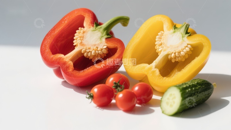 高清大图下载【趣麦麦图】彩椒番茄黄瓜静物摆拍