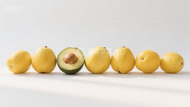 高清大图下载【趣麦麦图】一排柠檬中夹着一个牛油果