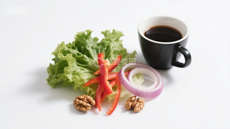 高清大图下载【趣麦麦图】蔬菜坚果与咖啡杯静物