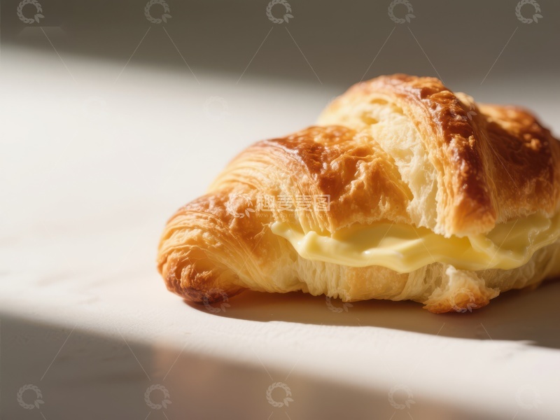 高清大图下载【趣麦麦图】阳光下的奶油酥皮羊角面包