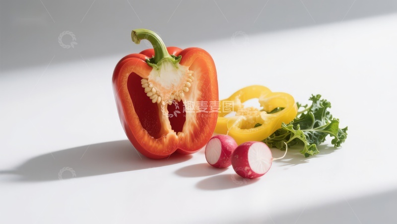 高清大图下载【趣麦麦图】切开的红椒与蔬菜静物