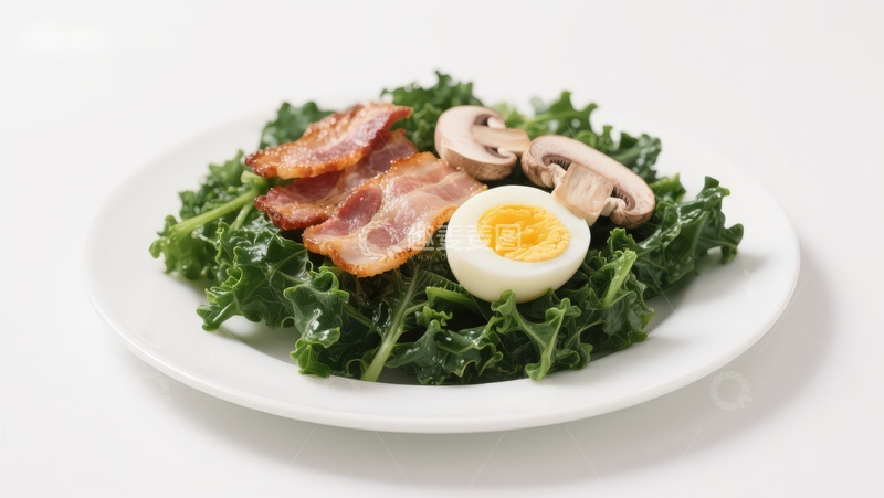 高清大图下载【趣麦麦图】羽衣甘蓝沙拉配培根鸡蛋
