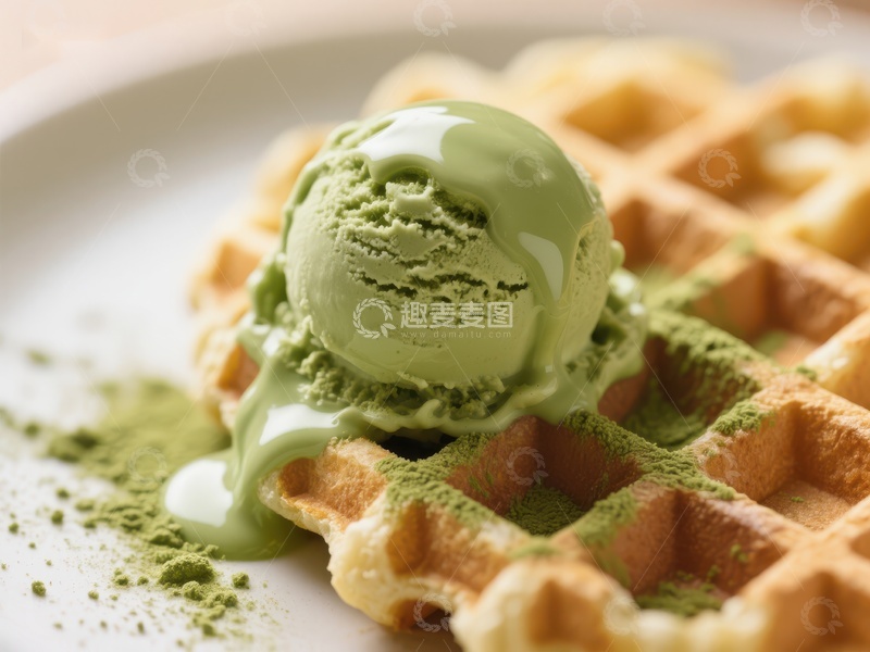 高清大图下载【趣麦麦图】抹茶冰淇淋搭配松脆华夫饼