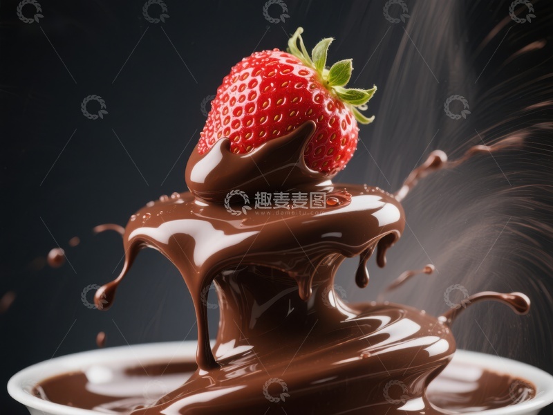 高清大图下载【趣麦麦图】草莓浸入巧克力的瞬间