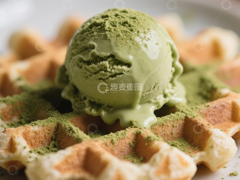 高清大图下载【趣麦麦图】抹茶冰淇淋搭配华夫饼