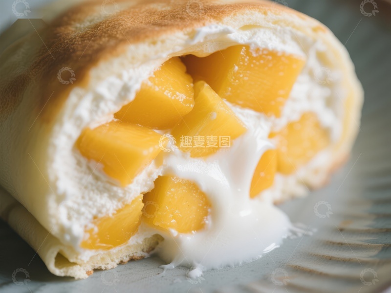 高清大图下载【趣麦麦图】芒果奶油卷饼特写