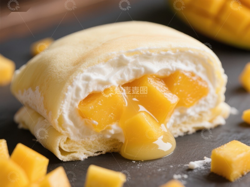 高清大图下载【趣麦麦图】芒果奶油卷，甜蜜果香四溢