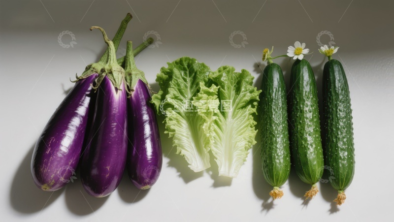 高清大图下载【趣麦麦图】茄子生菜黄瓜静物摆拍