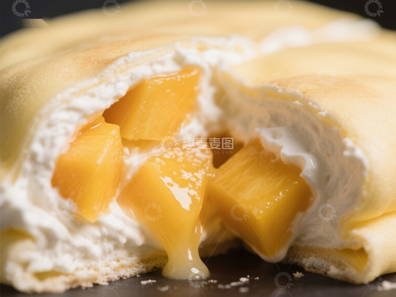高清大图下载【趣麦麦图】芒果奶油蛋糕卷特写