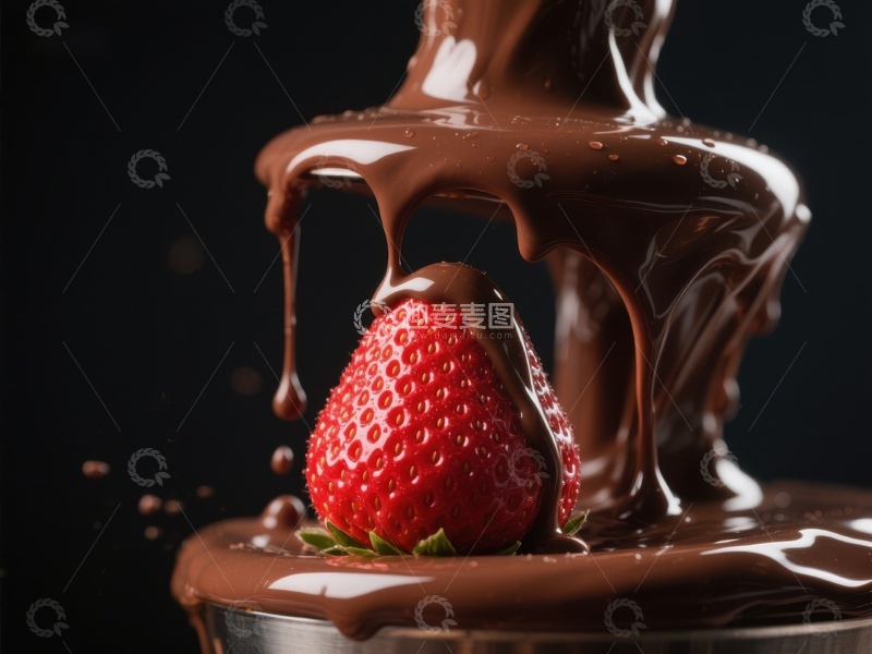 高清大图下载【趣麦麦图】巧克力瀑布淋覆新鲜草莓
