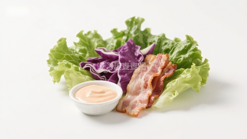 高清大图下载【趣麦麦图】生菜紫甘蓝培根配酱料