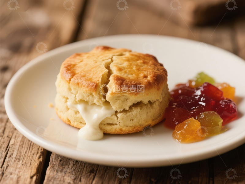 高清大图下载【趣麦麦图】奶油饼干配果酱，木桌上的美味