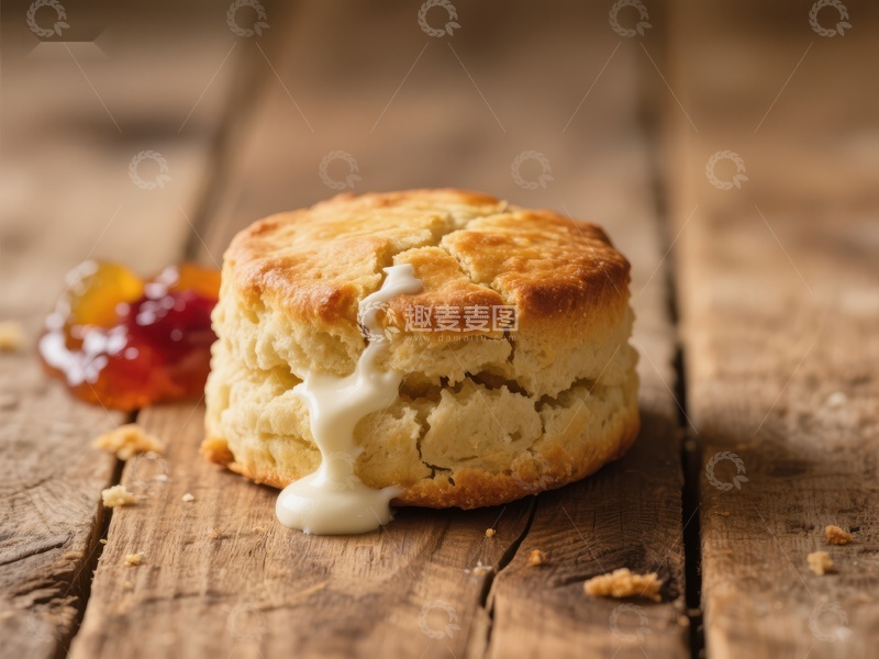高清大图下载【趣麦麦图】奶油饼干配果酱，木桌上的美味