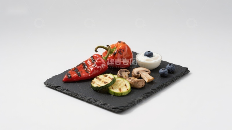 高清大图下载【趣麦麦图】烤蔬菜与蓝莓摆盘