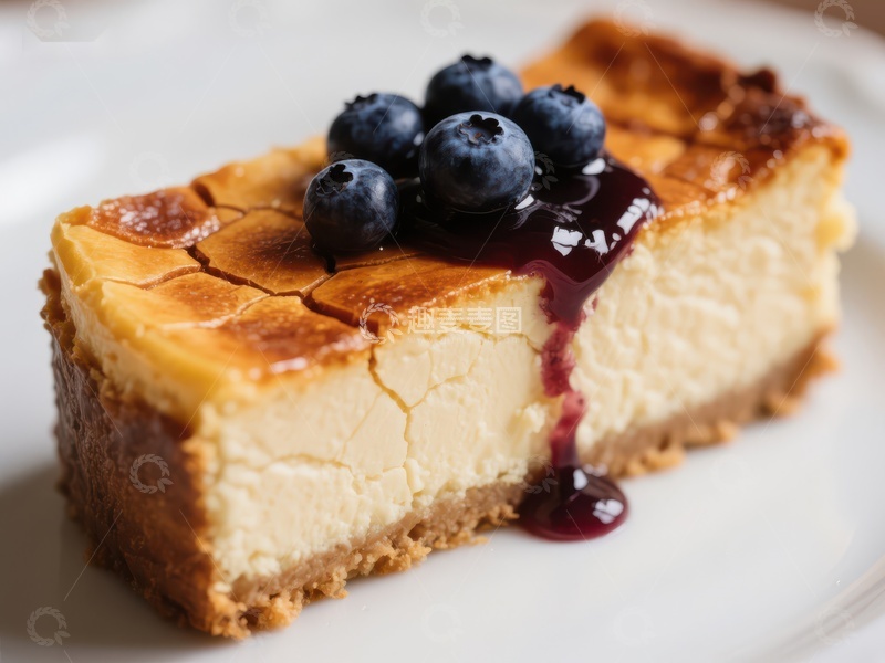 高清大图下载【趣麦麦图】蓝莓酱点缀的芝士蛋糕