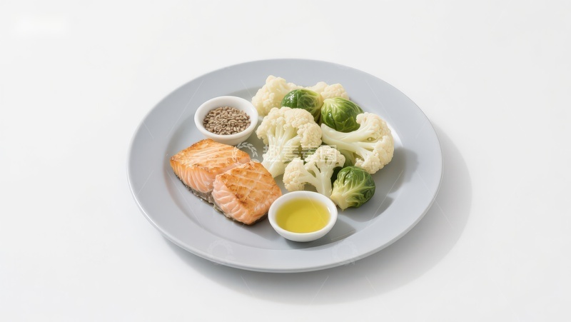 高清大图下载【趣麦麦图】三文鱼配西兰花与调料