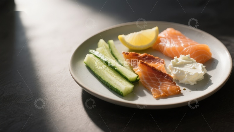 高清大图下载【趣麦麦图】三文鱼配黄瓜柠檬盘