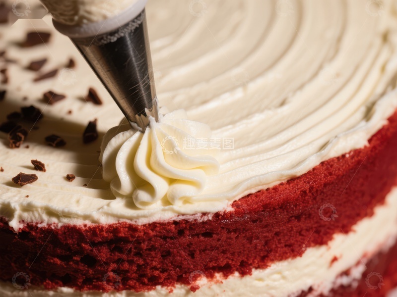 高清大图下载【趣麦麦图】奶油挤花装饰红丝绒蛋糕