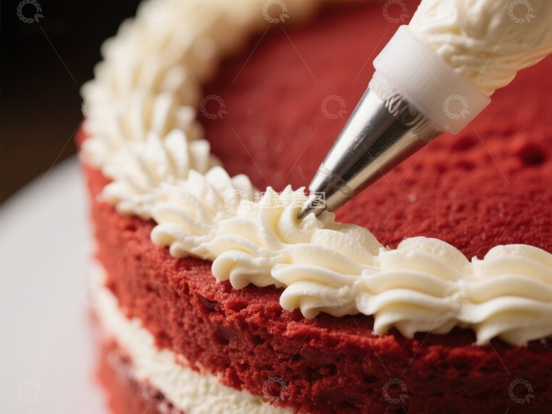 高清大图下载【趣麦麦图】奶油挤花装饰红色蛋糕