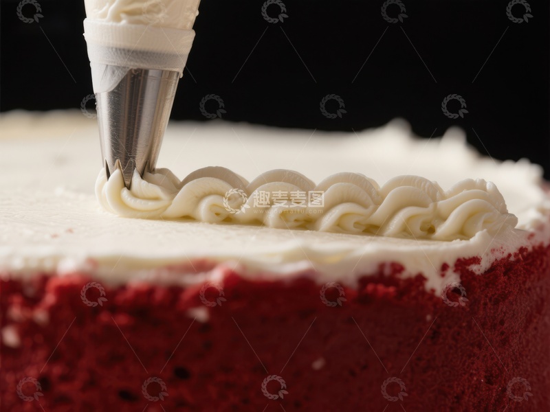 高清大图下载【趣麦麦图】奶油挤花装饰红色蛋糕