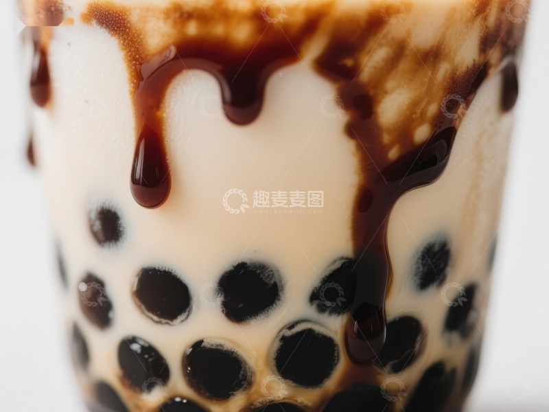 高清大图下载【趣麦麦图】珍珠奶茶特写，巧克力酱点缀
